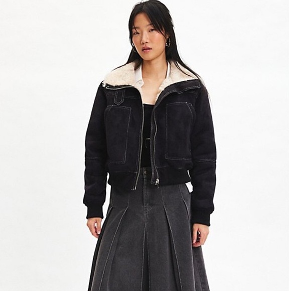 Urban Outfitters BDG Black August Faux Suede Bomber Jacket - Picture 6 of 8